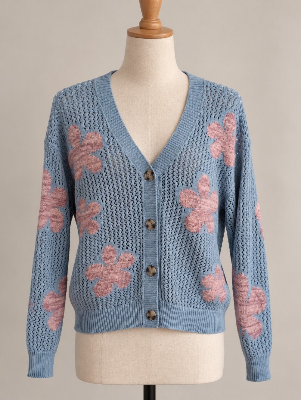 mySTYLE Women's Light Blue Open Knit Sweater – Size Medium